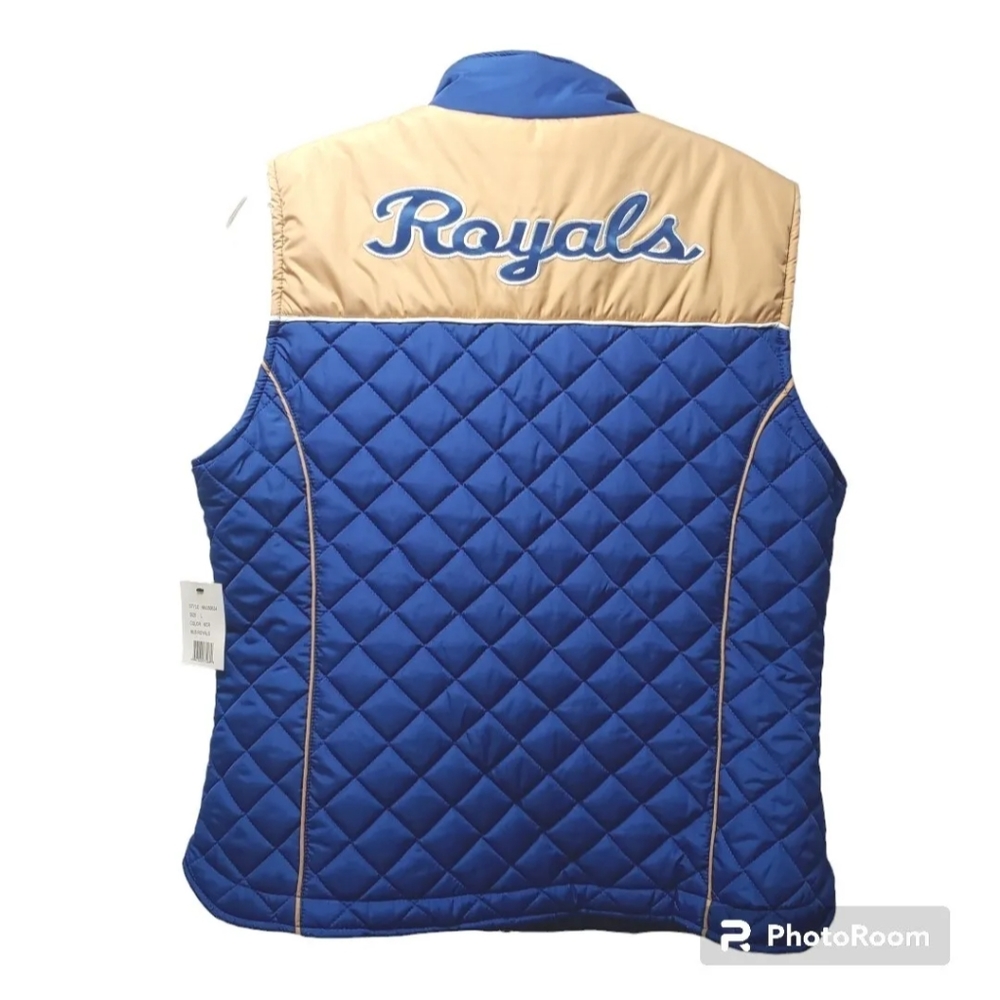 Carl Banks Quilted Vest Jacket Kansas City Royals Baseball Blue Adult Lg